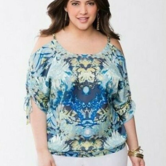 Lane Bryant Tops - Lane Bryant Chain Strap Cold Shoulder Top H10252